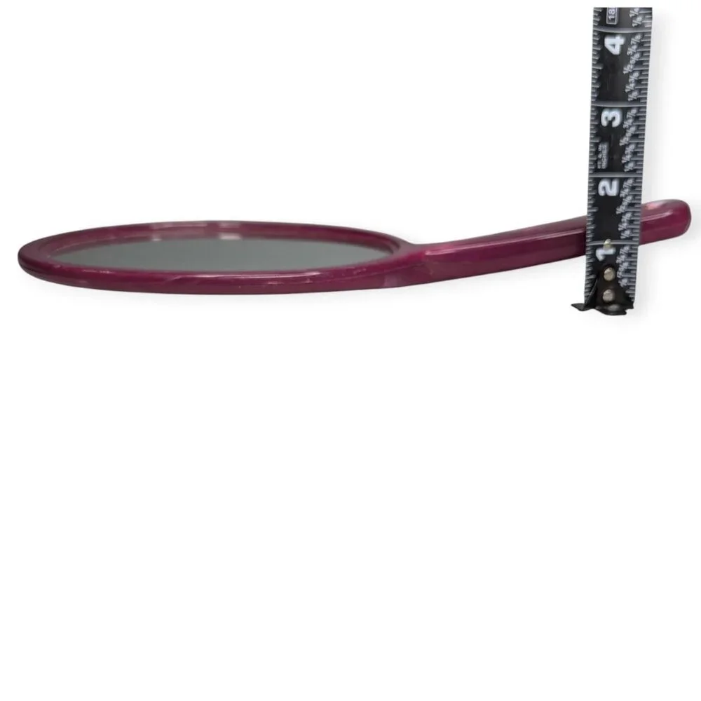 Vintage Plastic Marbled Dark Pink Handheld Mirror